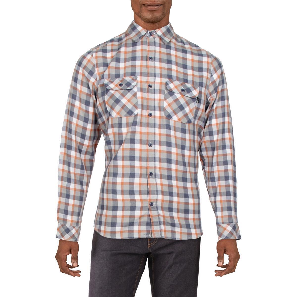 Hurley Men's Flannel Burnout Long Sleeves Button-Down Shirt Color Diffused Blue Size S