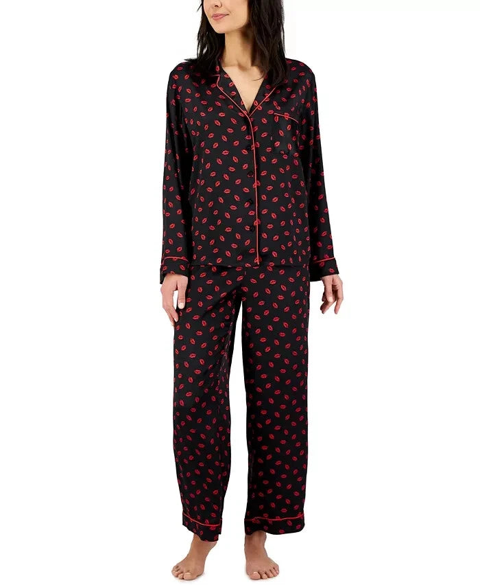 INC International Concepts Notch Collar Pajama Set Kissed Lips Size 2XL
