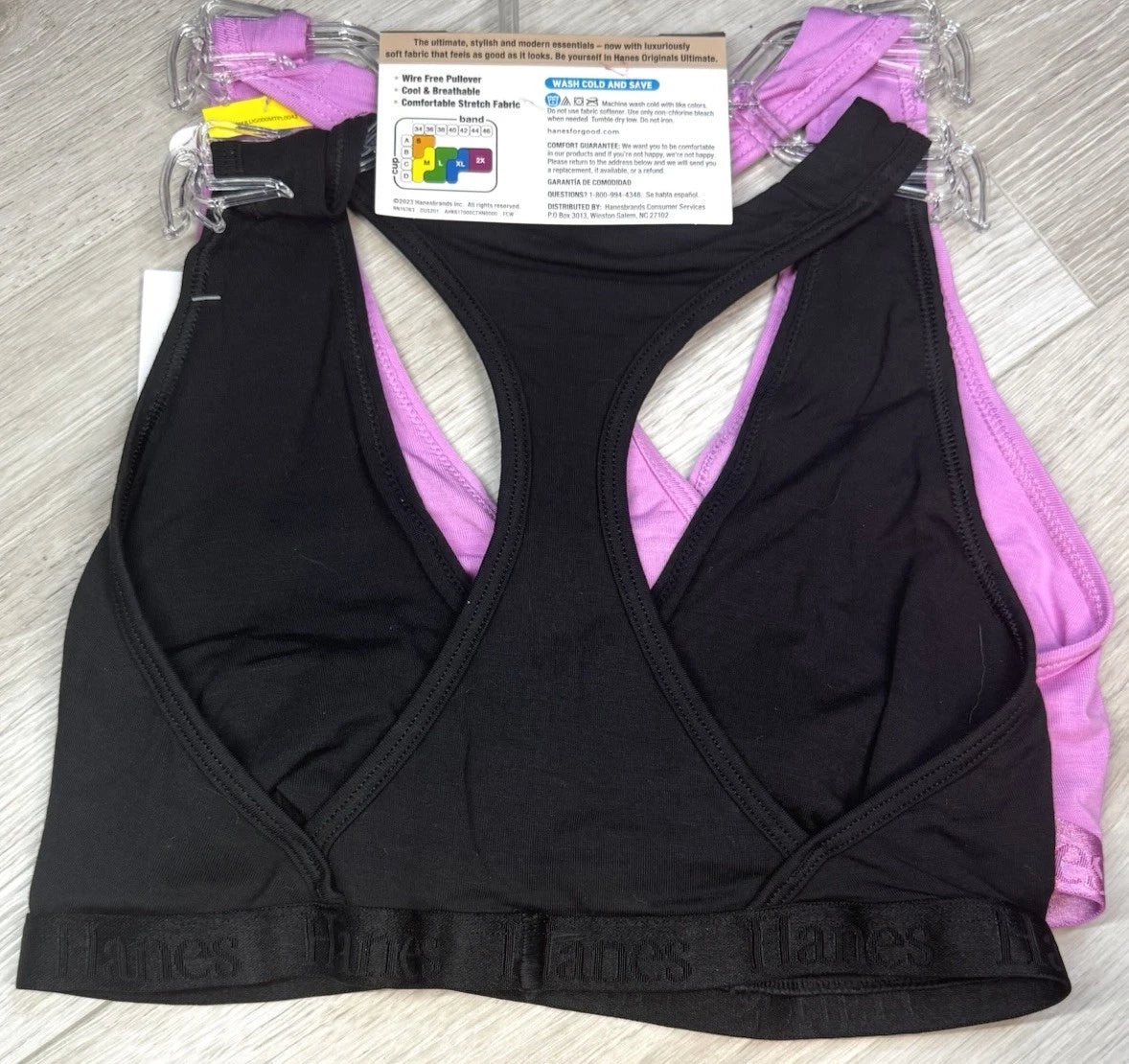 Hanes Women's 2-Pk. Ultima Super Soft Bralette Black/Pink Size XL