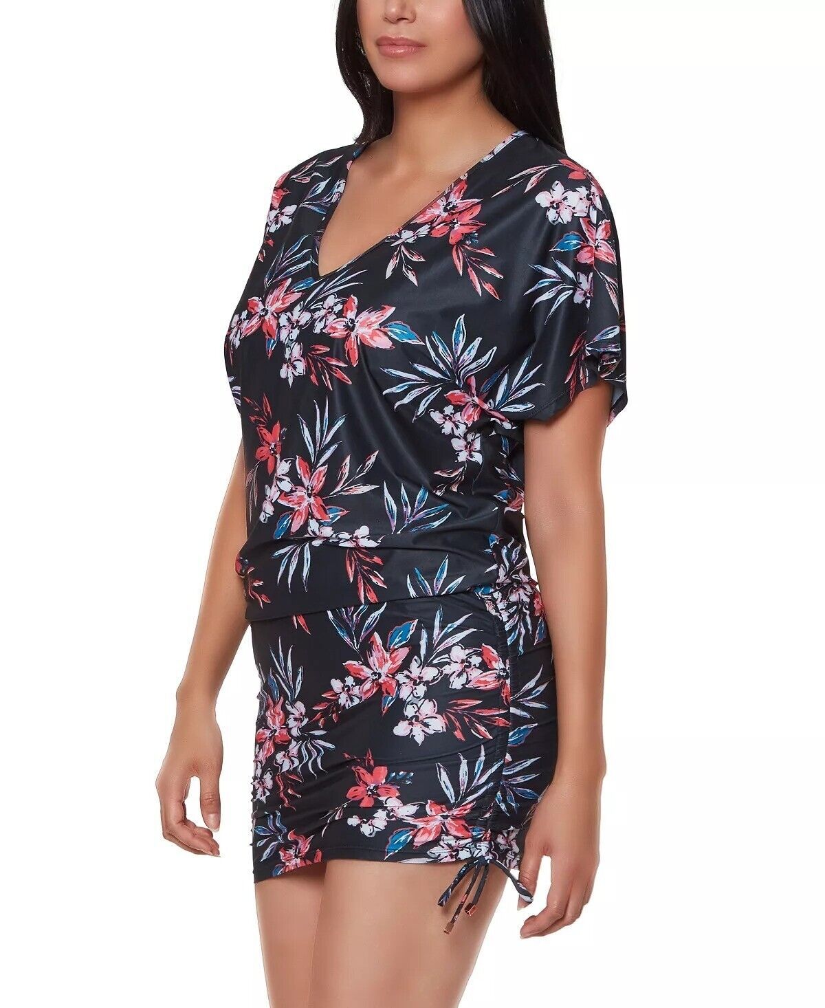 Bar III Tropical Escape Floral-Print Cover-Up Color Black Multi Size XS