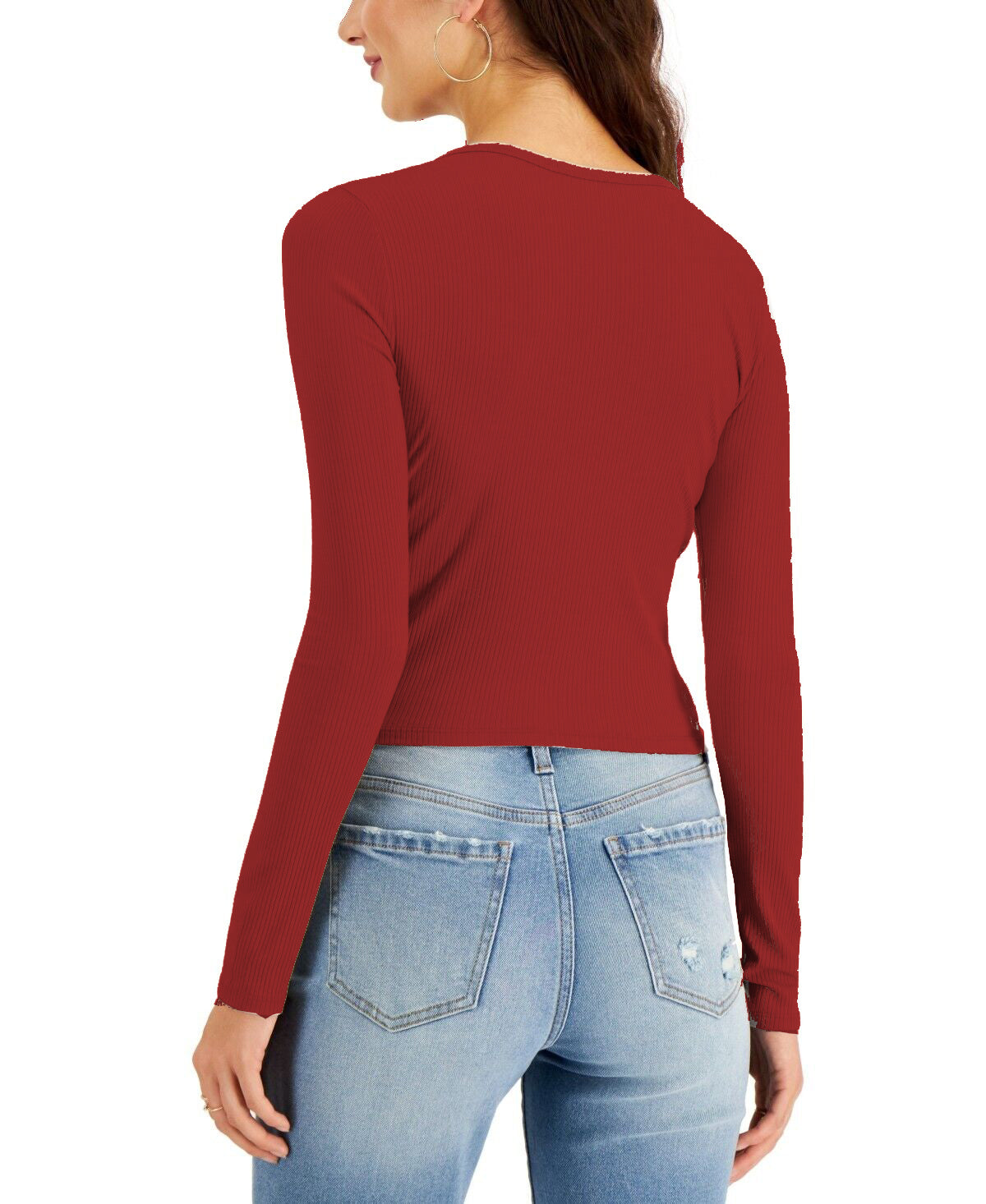 Almost Famous Juniors Ribbed Drawstring Top Color Dusty Cedar Size M