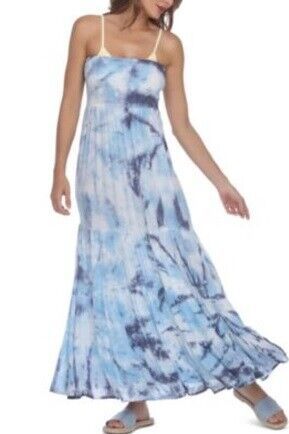 Raviya Plus Size Strapless Tiered Tie-Dyed Maxi Cover-up Dress Color Sky Tie Dye Size 0X