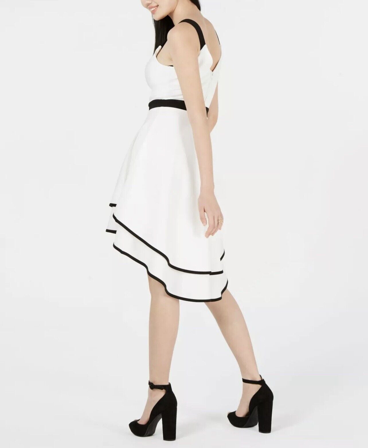 City Studio Junior's Classic Sheath High Low Piping Dress Color White Size 9