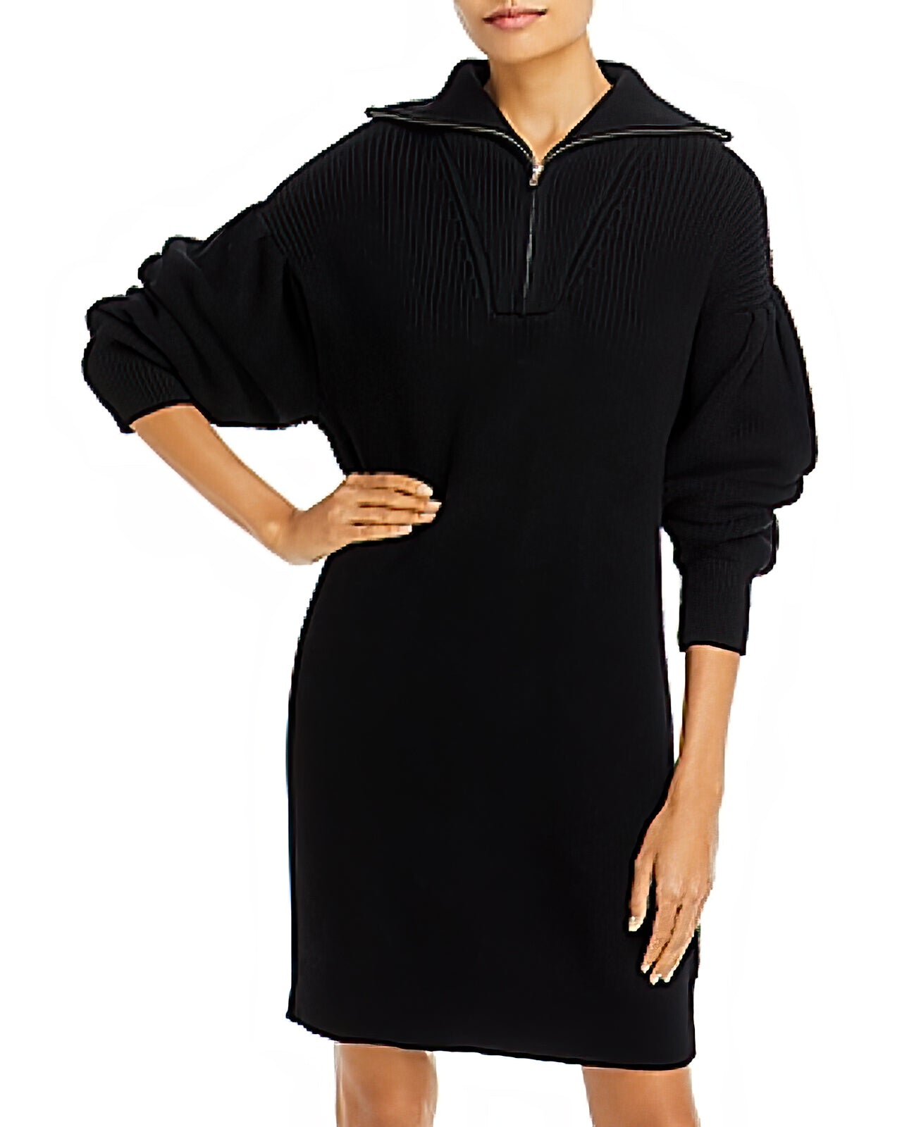 Aqua Women's Quarter Zip Sweater Dress Color Black Size S