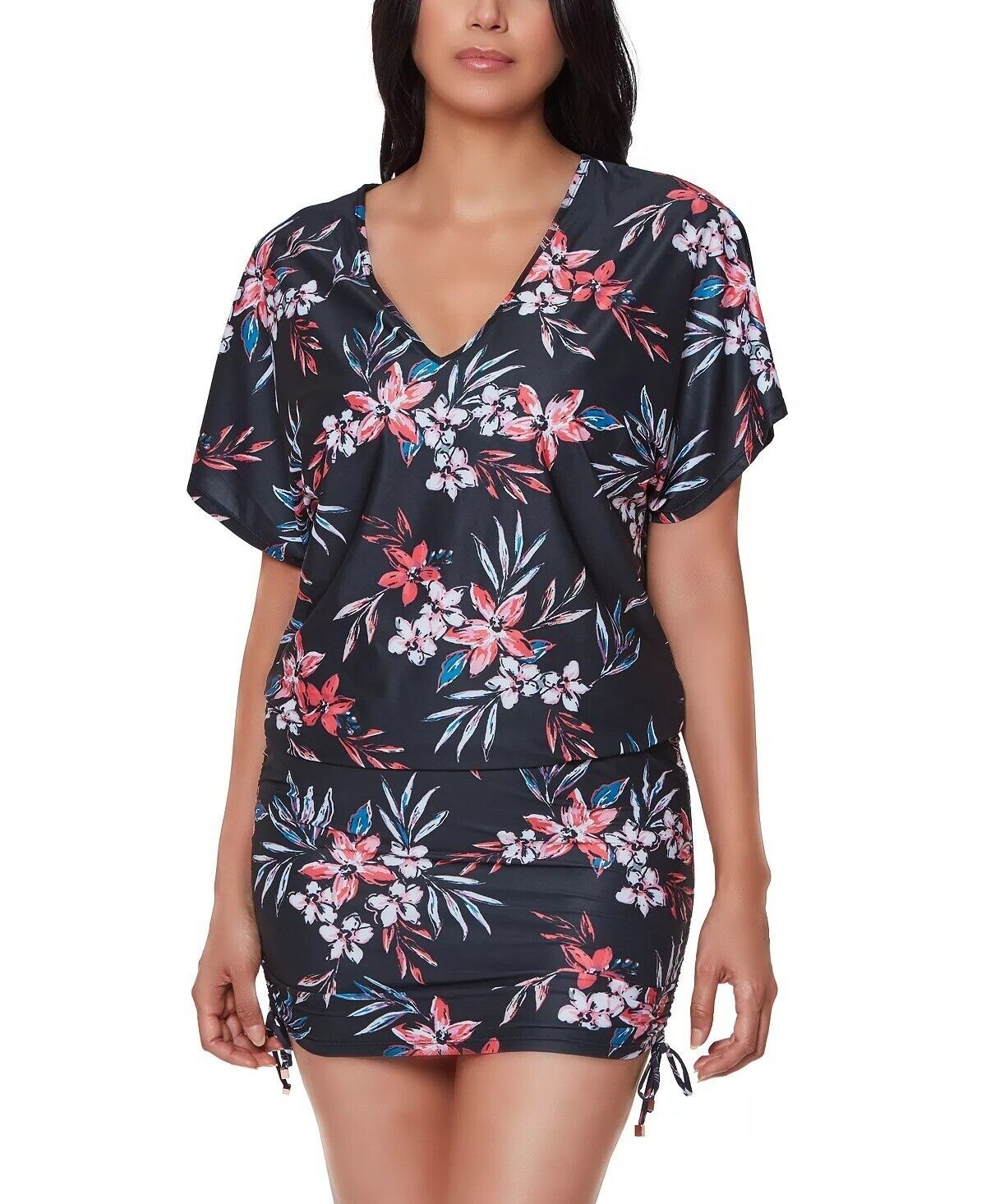 Bar III Tropical Escape Floral-Print Cover-Up Color Black Multi Size XS
