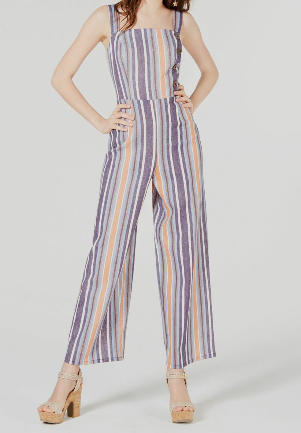 Fishbowl Juniors Button-Front Wide-Leg Jumpsuit Color Blue Peach Size 11