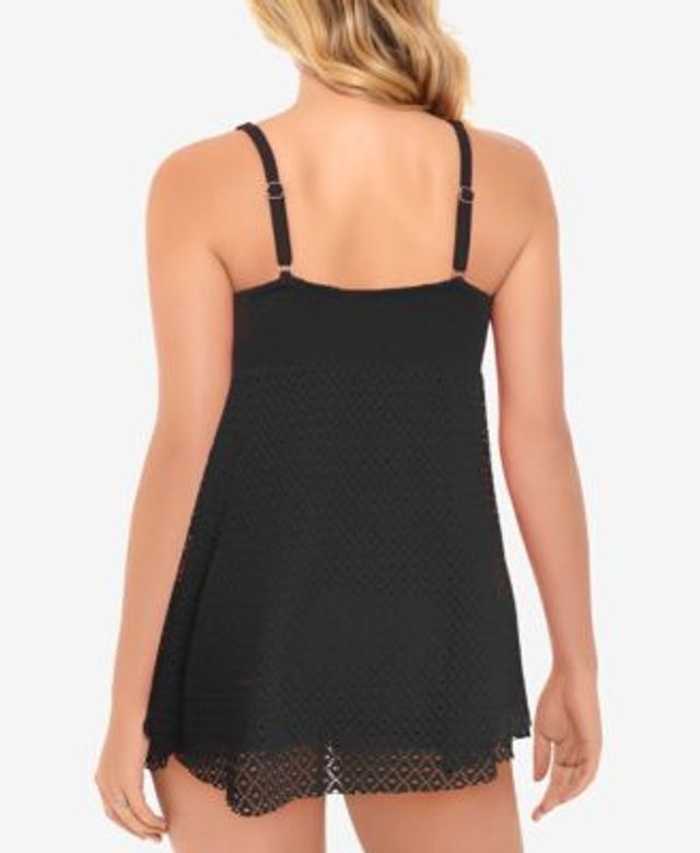 Swim Solutions Crochet Bow-Front Tummy-Control Swimdress Color Black Size 10