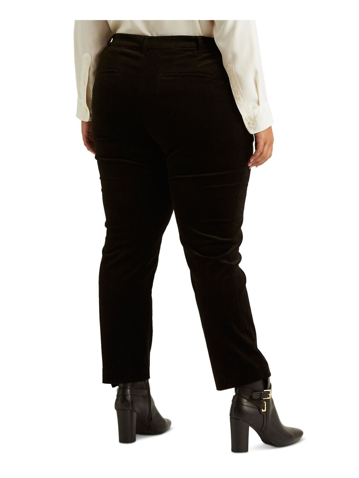 Lauren Ralph Lauren Plus-Size Faux Pockets Velvet Wear To Work Pants Color Polo Black Size 16W