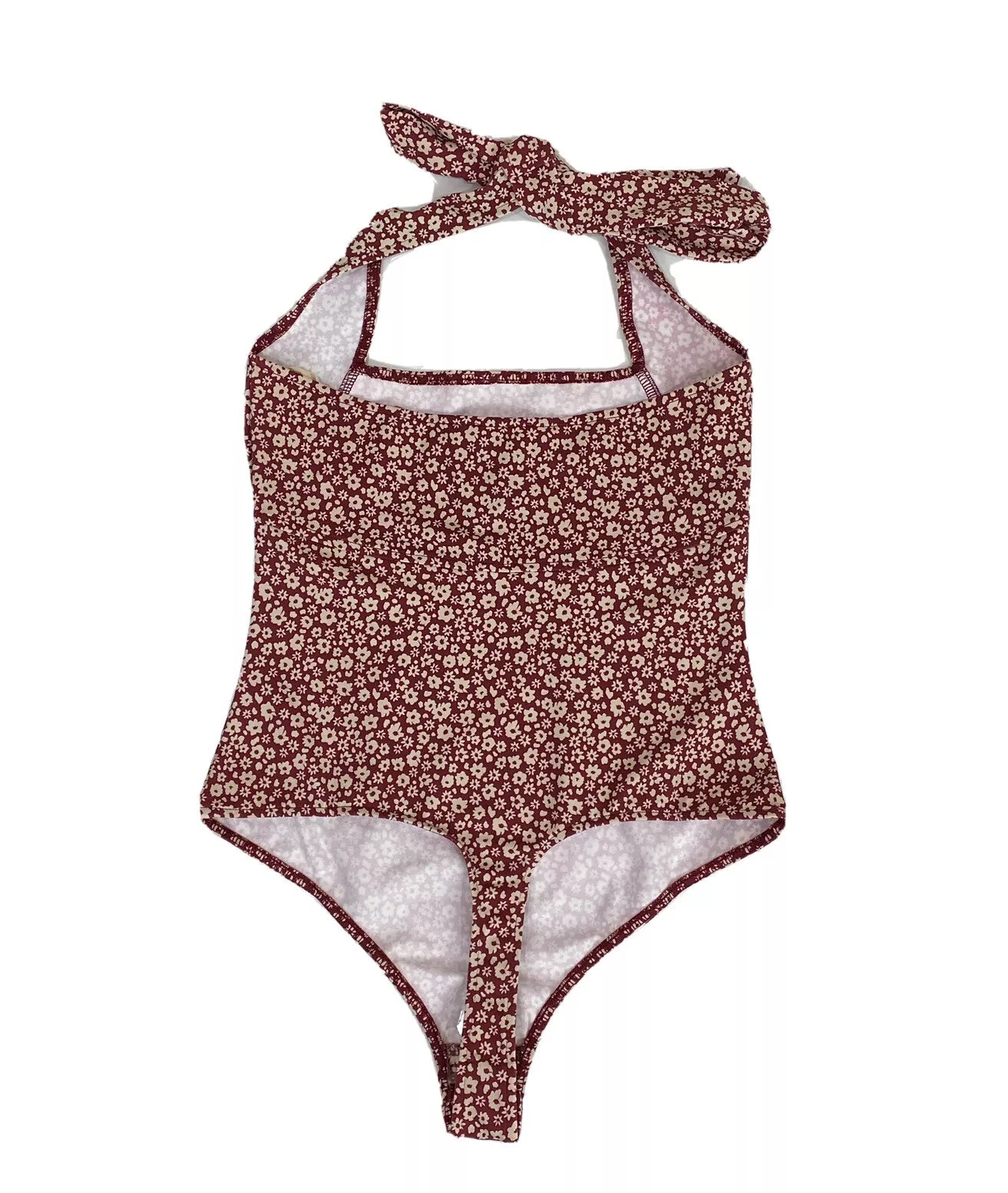 Free People Women's Printed Talk Back Bodysuit Color Wine Combo Size XL