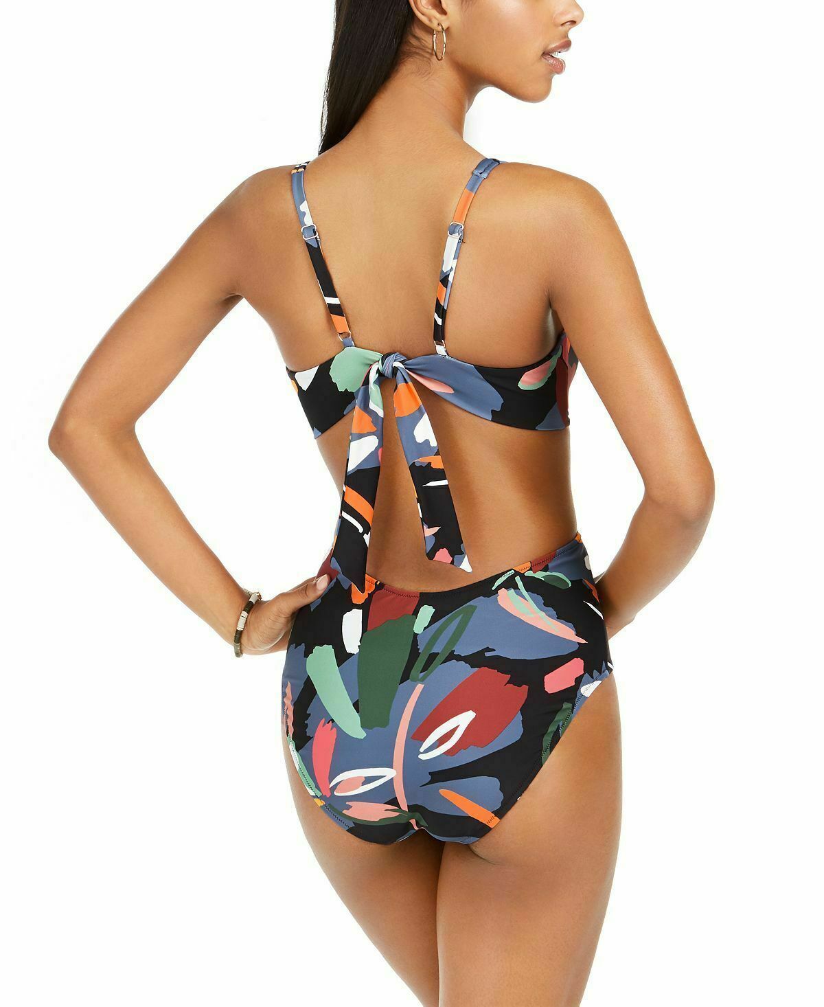 Bar III Printed Ring Cutout One-Piece Swimsuit Color Paradise Palm Size XL