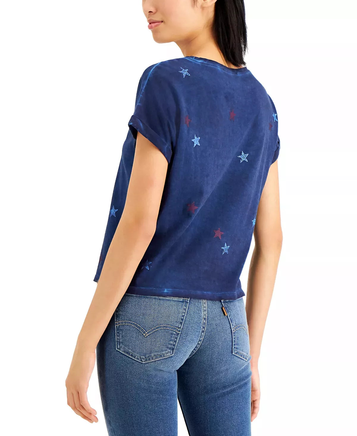 INC International Concepts Women's Cotton Star-Print T-Shirt Color Indigo Sea Size S