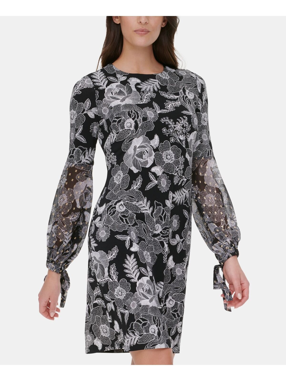 Tommy Hilfiger Floral-Print A-Line Dress Color Black/Cream Size 4