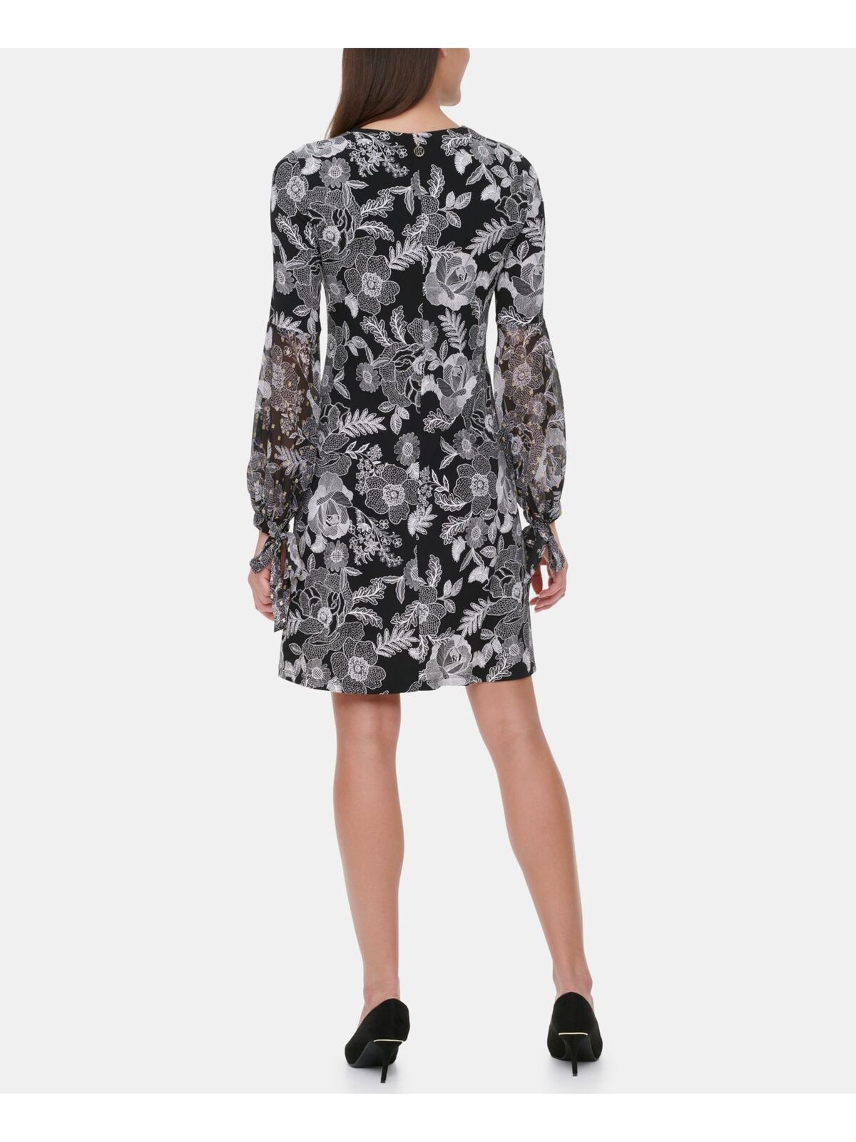 Tommy Hilfiger Floral-Print A-Line Dress Color Black/Cream Size 4