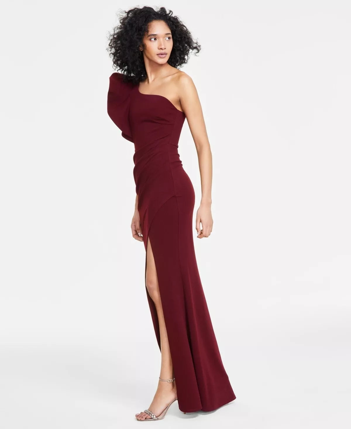 Emerald Sundae Juniors Ruffle-Shoulder Mermaid Gown Color Wine Size XL