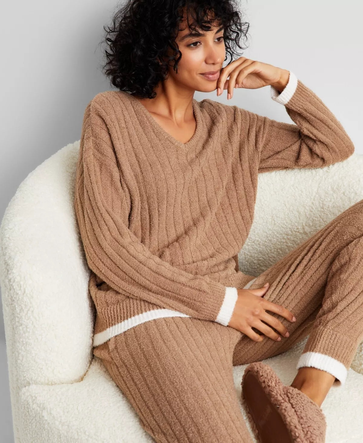 State of Day Women's Indulge Rest Chenille Packaged Loungewear Set Cave Size L