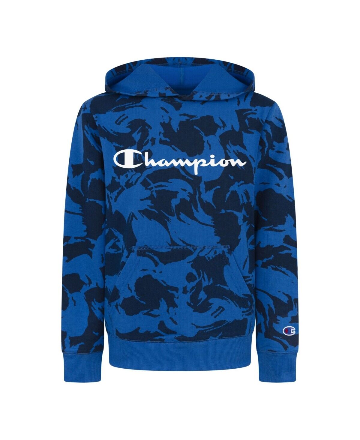 Champion Boys Camo Brush Stroke Script Logo Hoodie Color Bozetto Blue Size 4