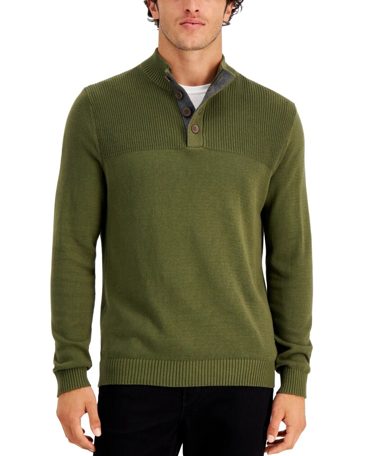 Club Room Men's Ribbed Four-Button Sweater Color New Olive Size XL