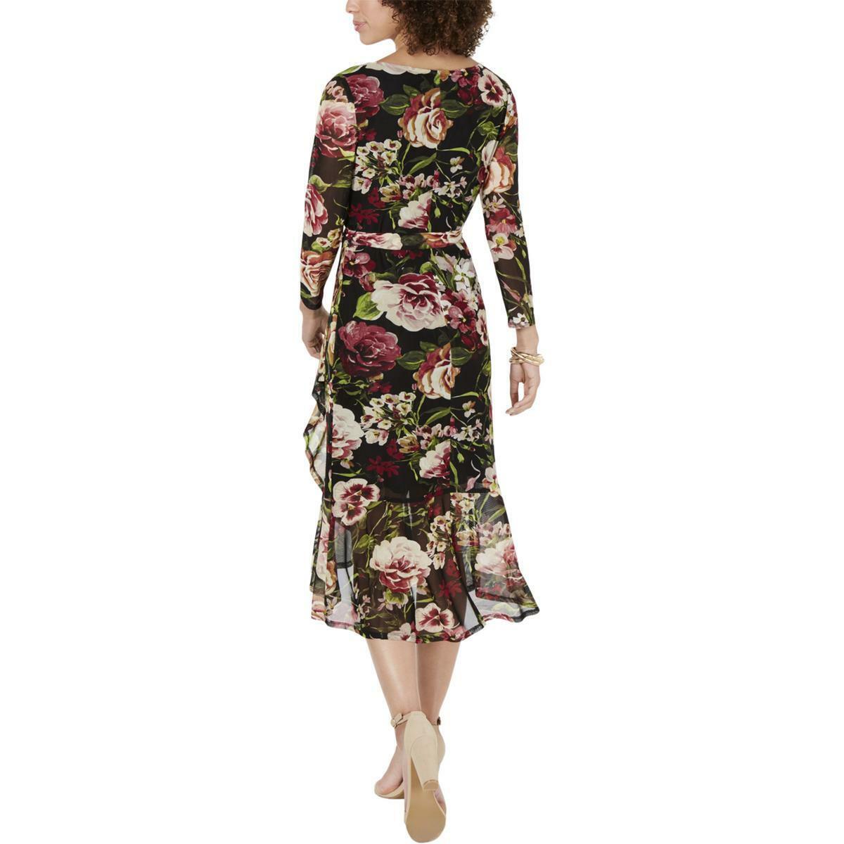 CONNECTED APPAREL Women's Floral Sheer Midi Dress Color Black Size 10