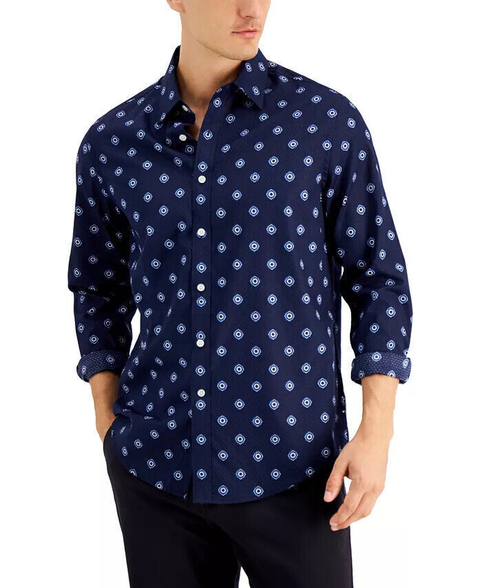 Club Room Men's Geo-Print Dobby Shirt Color Navy Combo Size M
