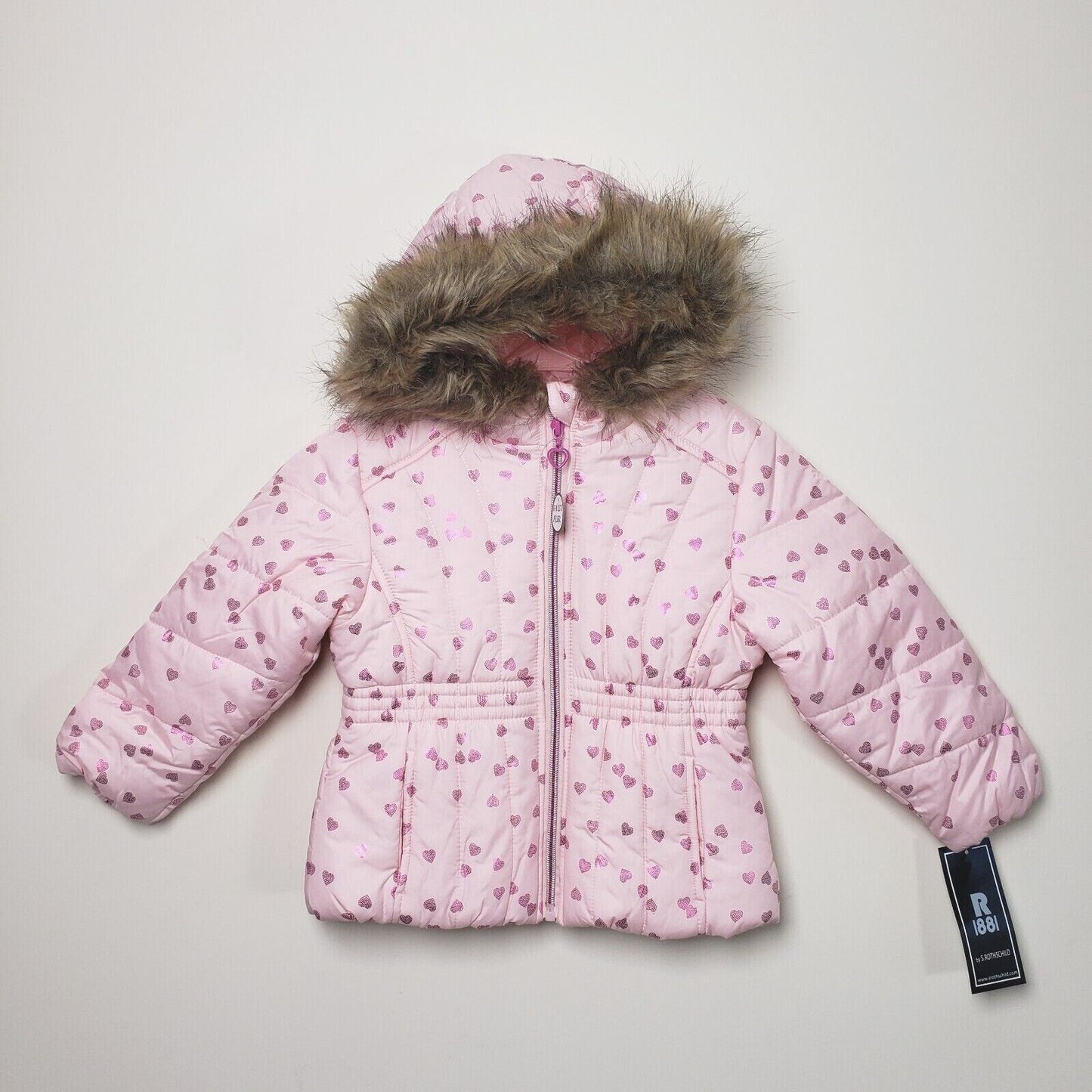 Rothschild Foil Print Puffer Pocket Jacket Color Pink Hearts Size 3T