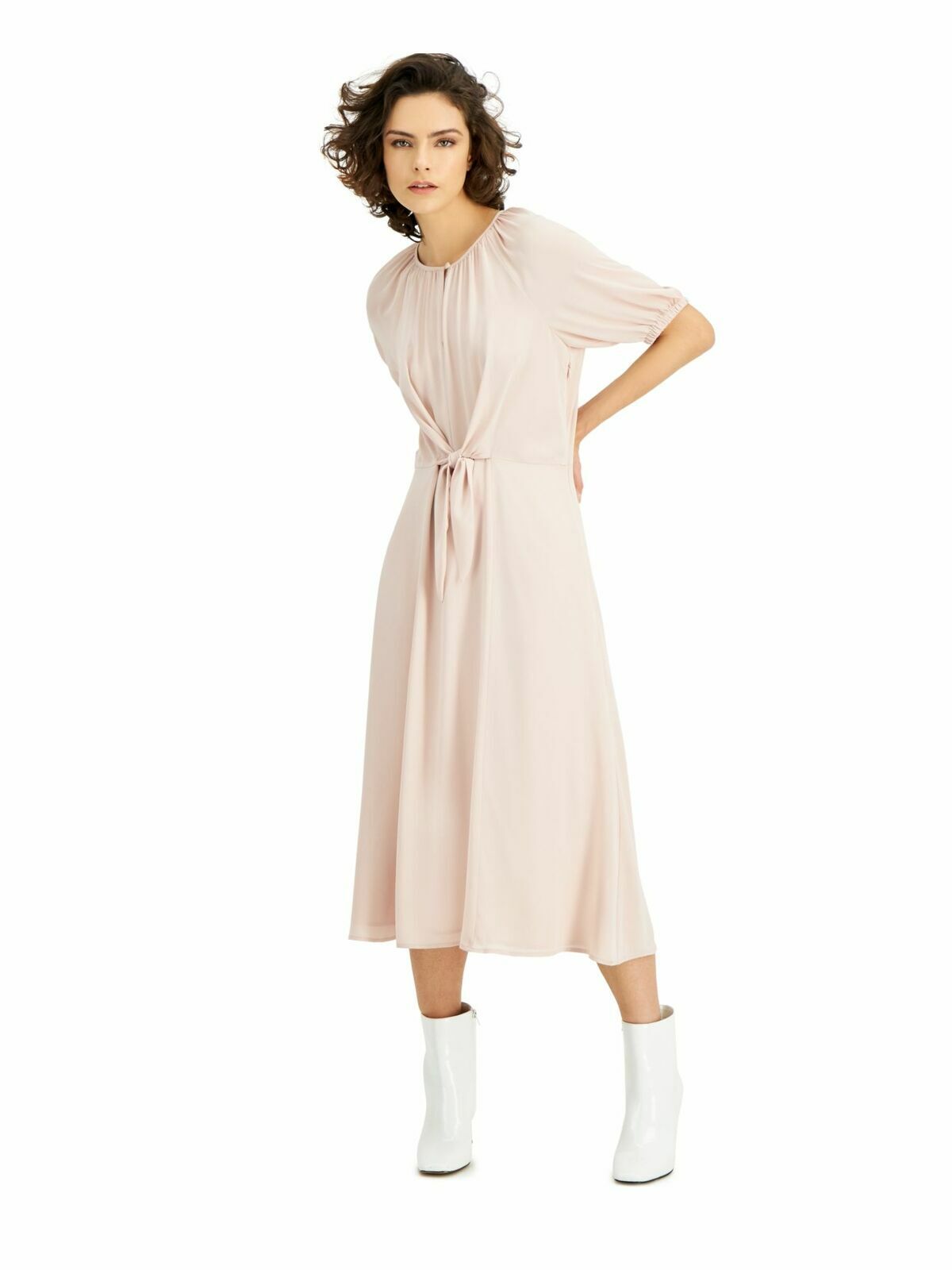 Alfani Women's Keyhole Midi A-Line Dress Color Pink Size L