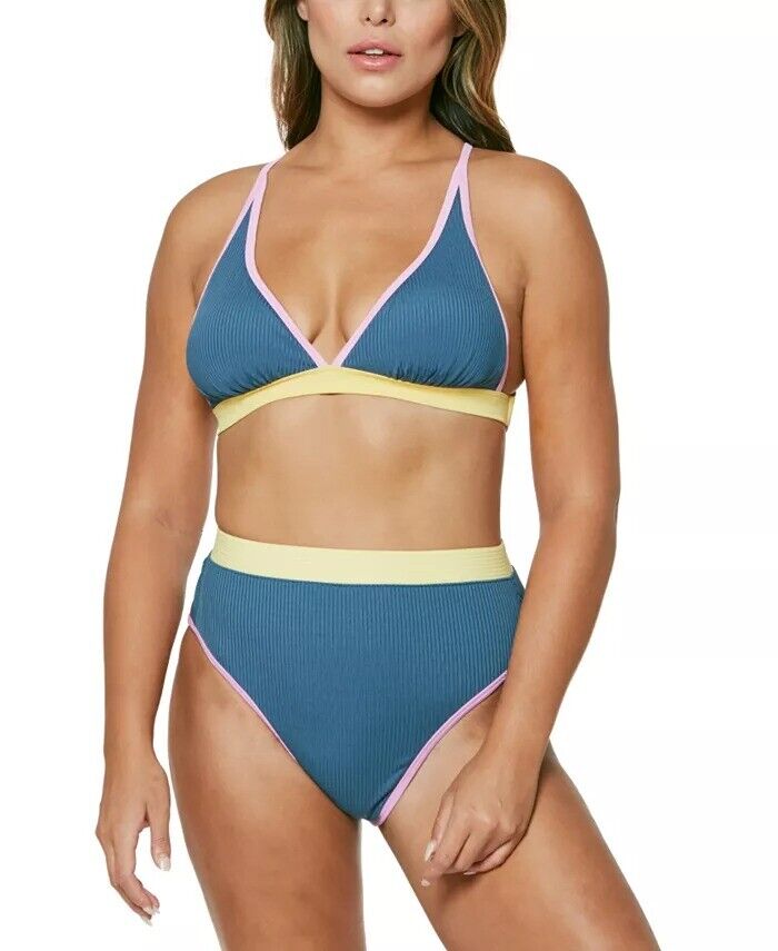 Jessica Simpson Women's X-Back Full-Support Triangle Bra Bikini Top Color Navy Blue Size M
