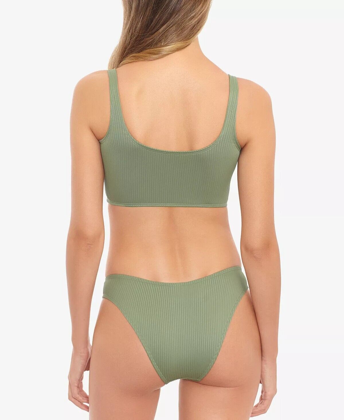Salt Cove Juniors Ribbed Shirred Halter Bikini Top  Color Olive Green Size S