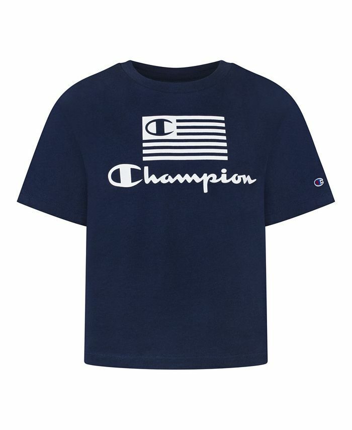 Champion Girls Flag Boxy Graphic Tee Color Navy Size L