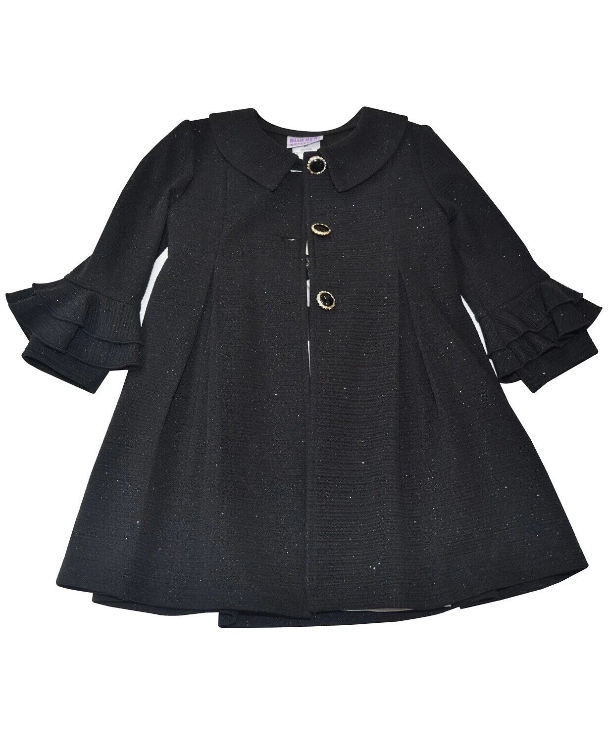 Blueberi Boulevard Girls Taffeta Dress & Lurex Ruffle Sleeve Coat Color Black Size 6X