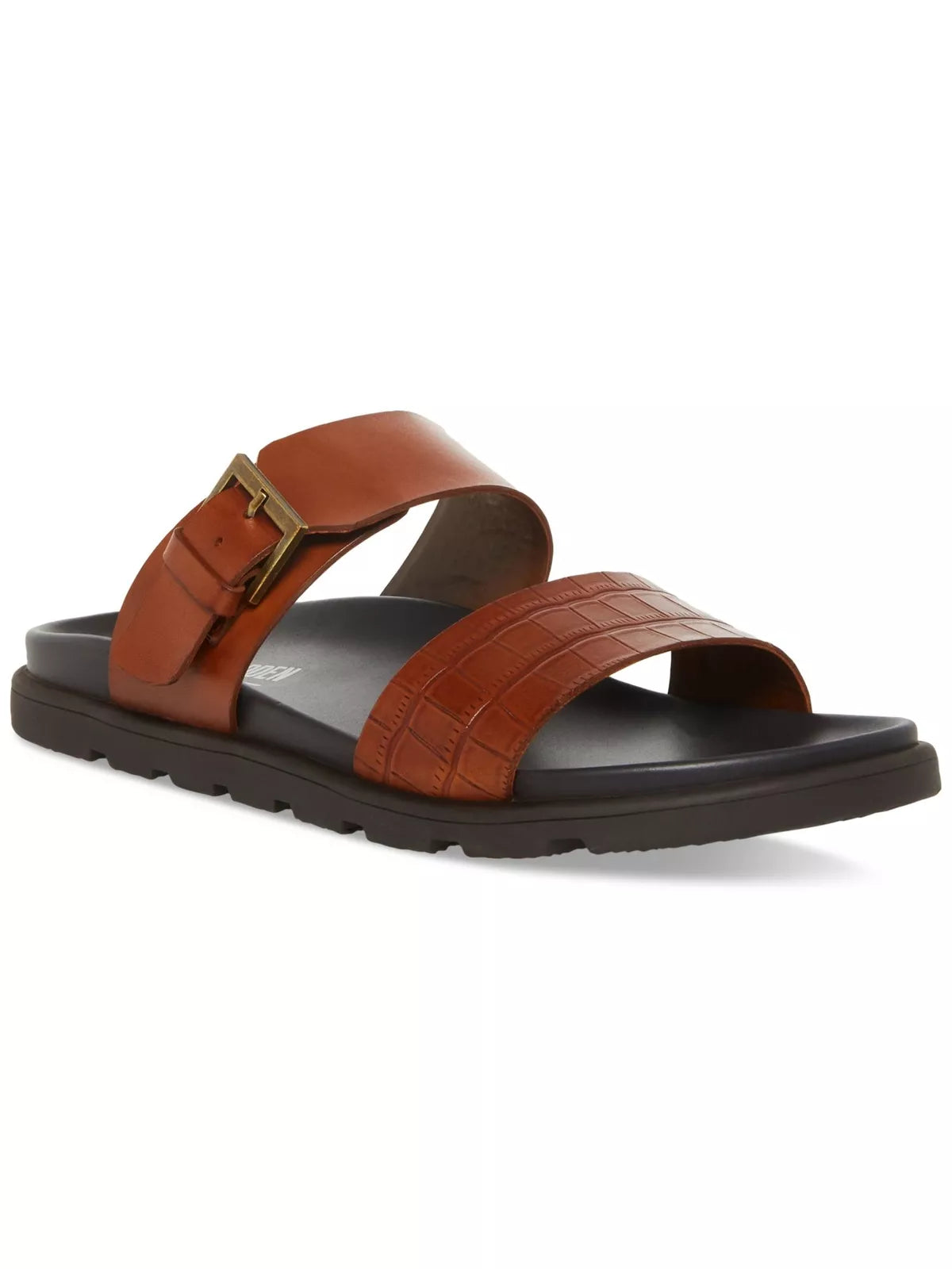 Steve Madden Men's Corro Two Strap Slip-On Sandals Color Tan Leather Size 11.5