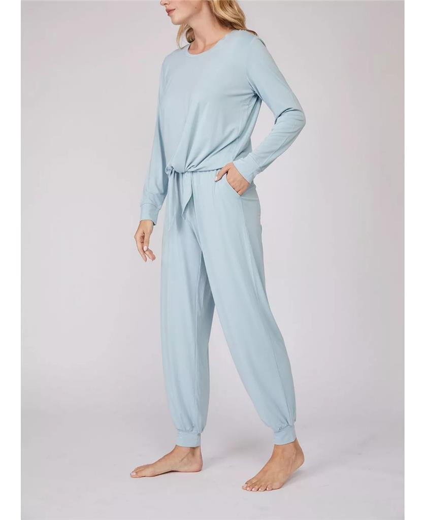 Pure Fiber Women's 2pc Loungewear Crew Neck Top & Jogger Set Color Sterling Blue Size M