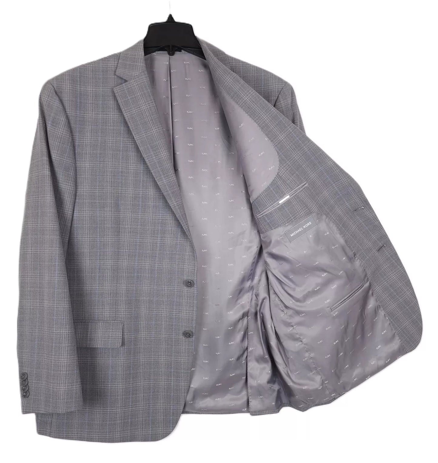 Michael Kors Men's Classic-Fit Wool-Blend Suit Jacket Color Grey Plaid Size 46S