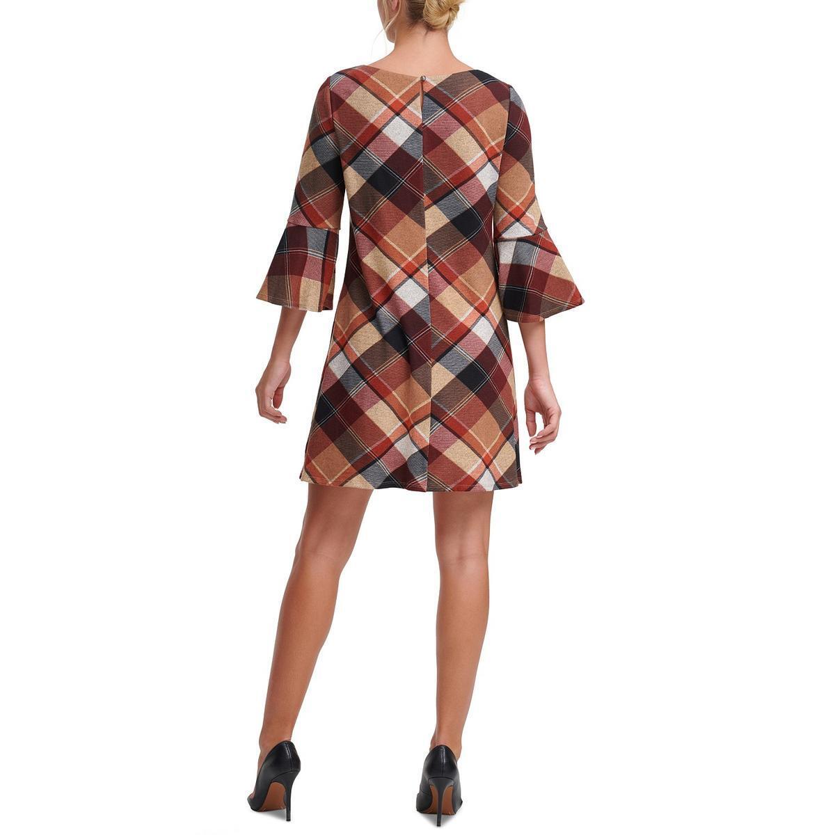 Jessica Howard Petite Plaid Bell-Sleeve Dress Color Red Multi Size PS