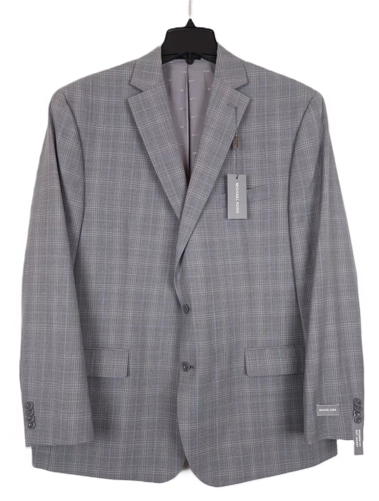 Michael Kors Men's Classic-Fit Wool-Blend Suit Jacket Color Grey Plaid Size 46S