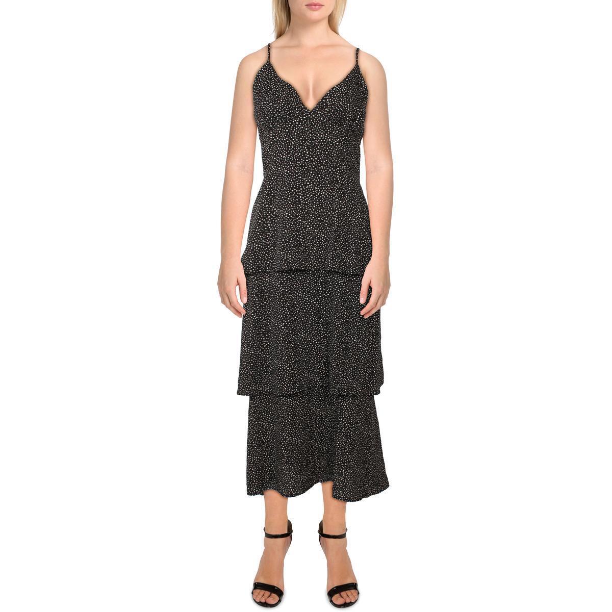 Aqua Womens Tiered Calf Summer Midi Dress Color Black Size M