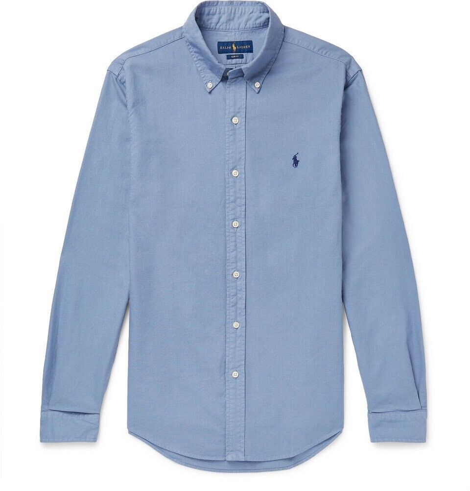 Polo Ralph Lauren Men's Garment-Dyed Slim Fit Button-Down Shirt Color Blue Size 2XL