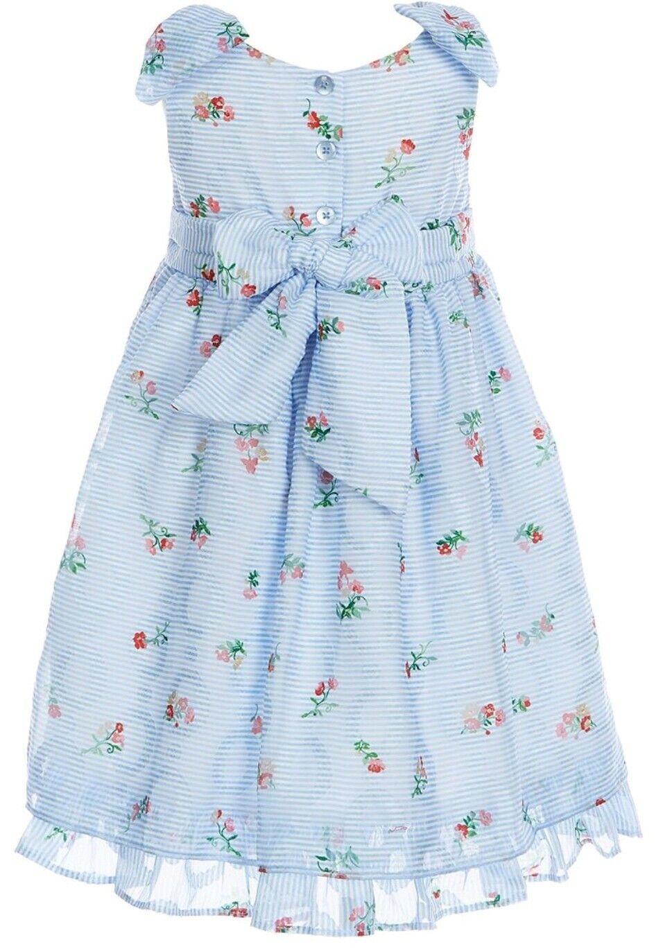Laura Ashley Little Girls Shoulder-Bow Floral A-Line Chiffon Dress Color Blue/White Size 3T