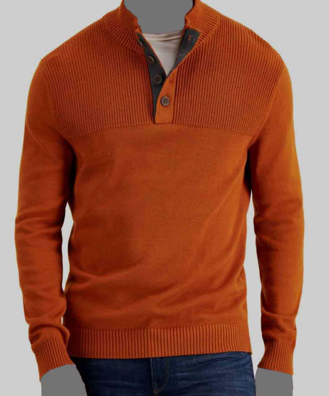 Club Room Men's Ribbed Four-Button Sweater Color Deep Rust Size L