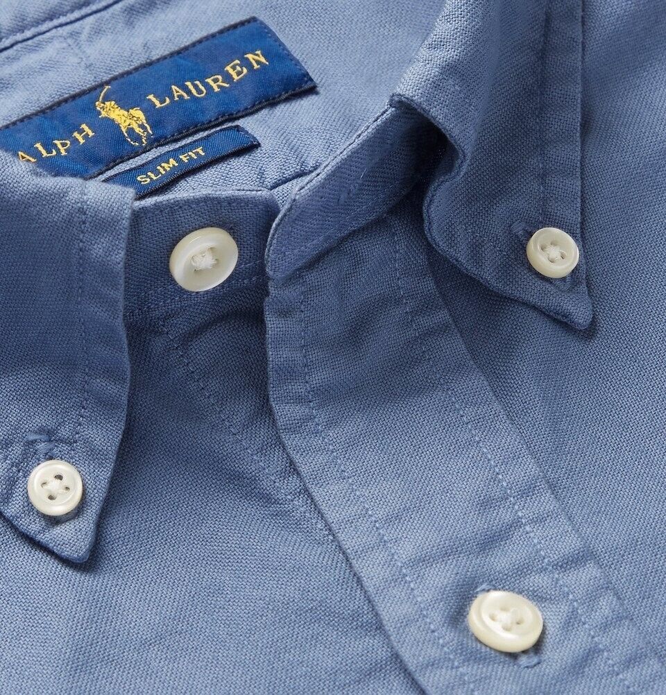 Polo Ralph Lauren Men's Garment-Dyed Slim Fit Button-Down Shirt Color Blue Size 2XL