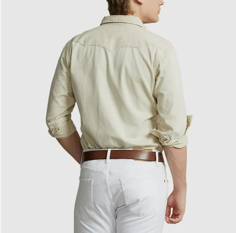 Polo Ralph Lauren Men's Garment-Dyed Denim Western Shirt Color Classic Stone Size S