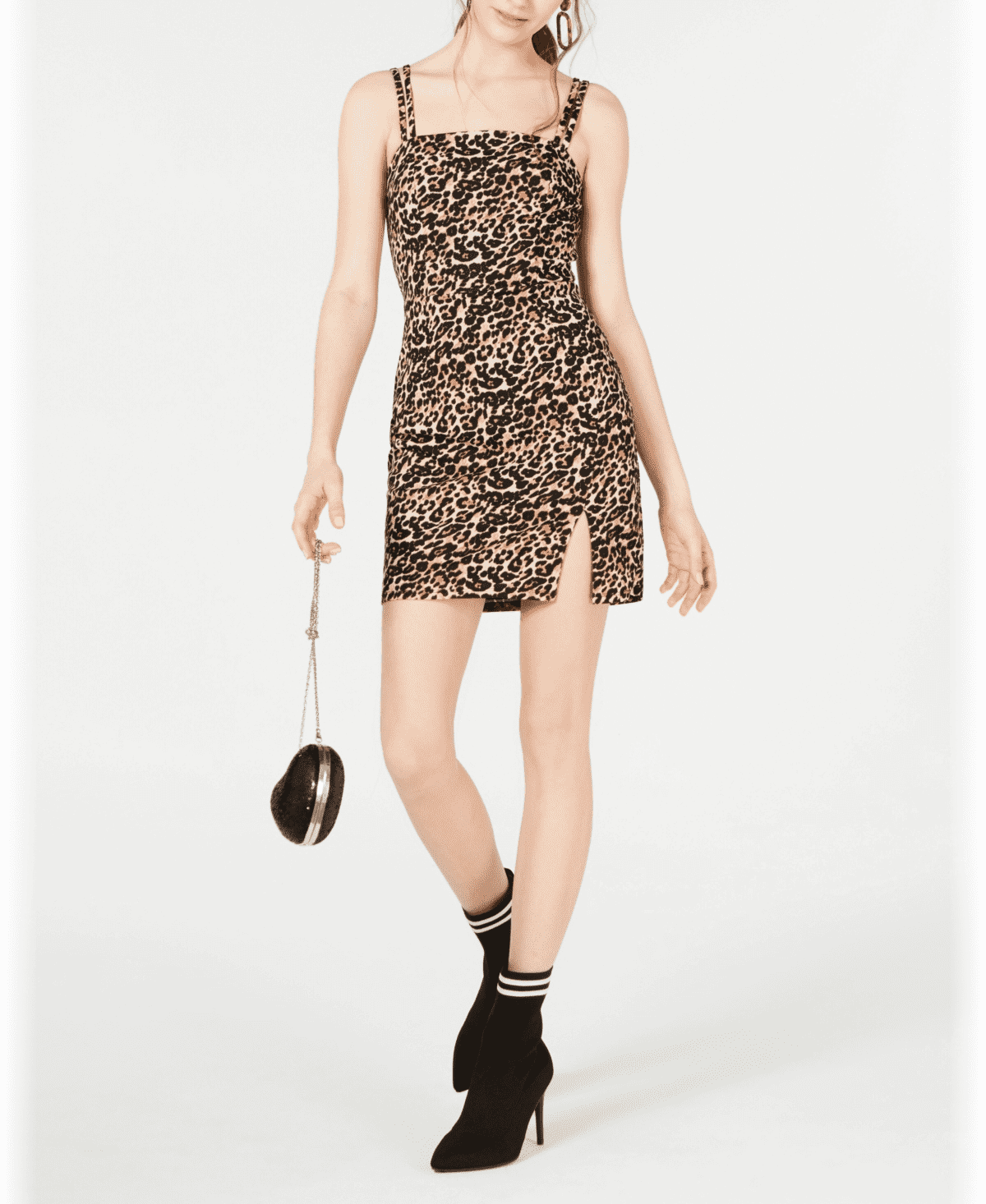 CRYSTAL DOLL Juniors Animal Print Faux Wrap Party Dress Color Black/Brown Size 7