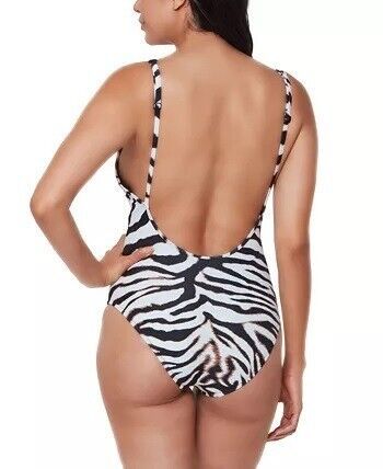 Bar III Printed V-Neck One-Piece Swimsuit Colot White/Black Size XL