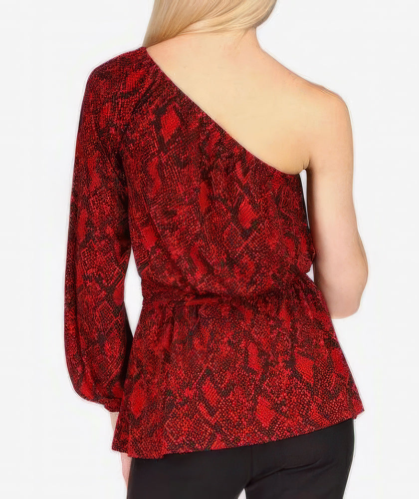 Michael Kors Women's Plus Animal-Print One-Shoulder Color Crimson Size 0X