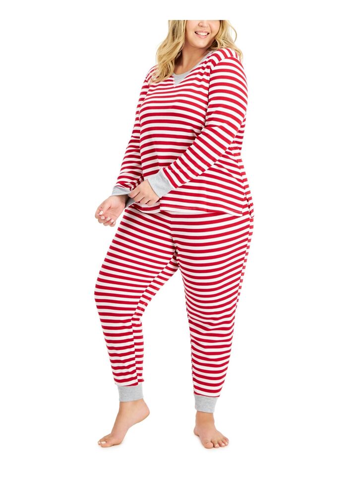 Family Pajamas Women's Plus Size Long Sleeve PJ Set Color Red Stripe Size 2X