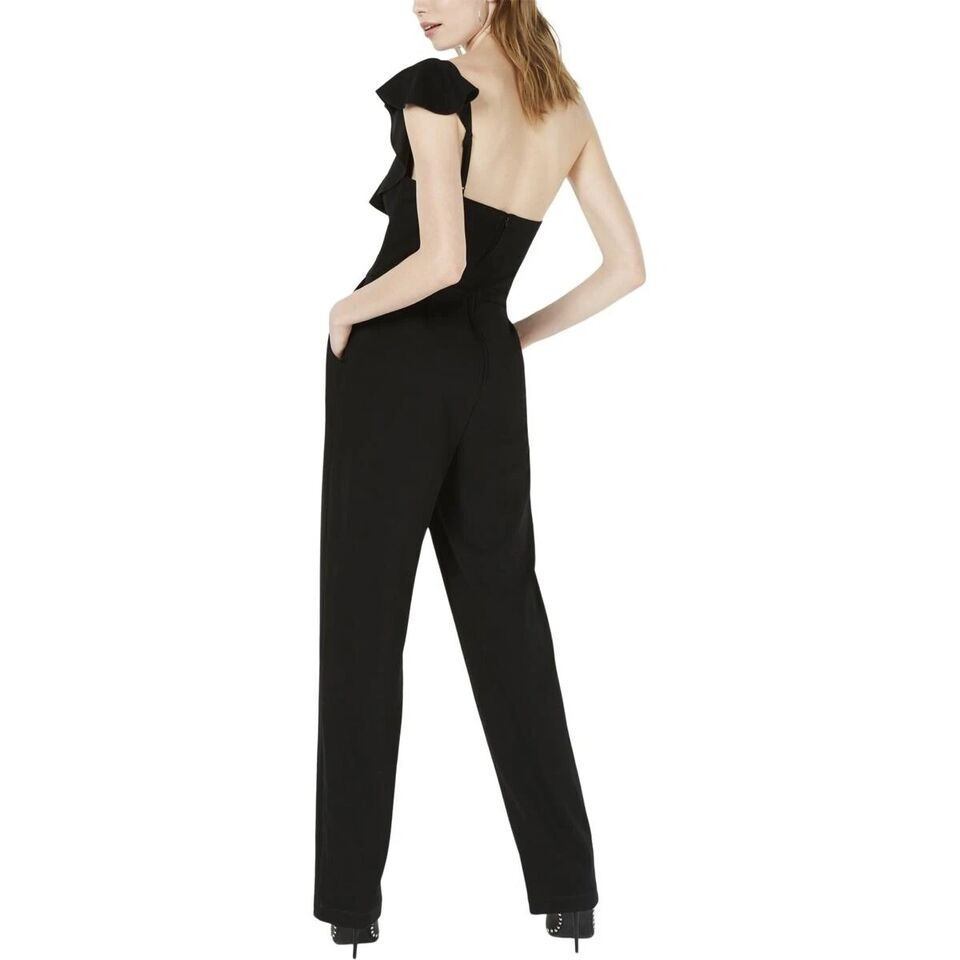 TEEZE ME Juniors One Shoulder Ruffled Jumpsuit Color Black Size 5