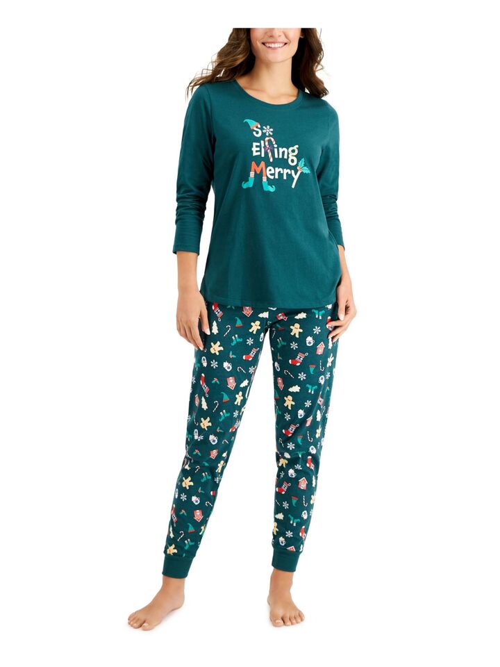 Family Pajamas Women's Elfing Merry Matching PJ Set Color Green Size S