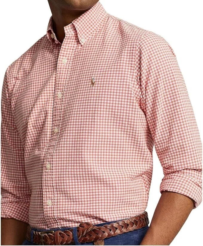 Polo Ralph Lauren Men's Classic-Fit Oxford Shirt Orange/White Gingham Size S