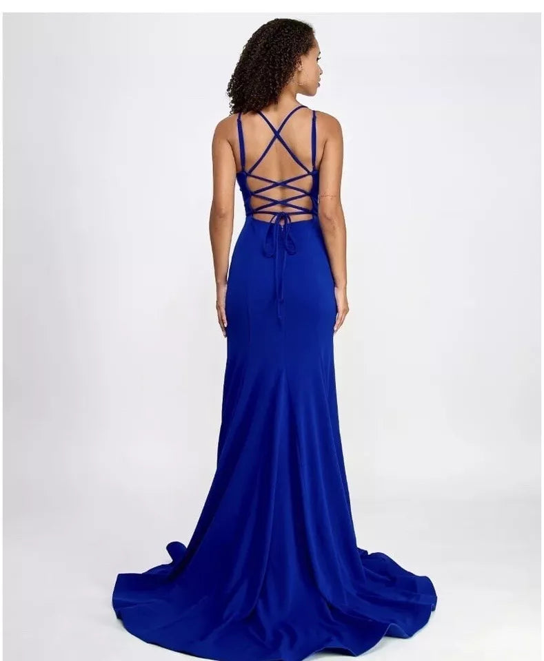 Sundae Juniors Criss-Cross Mermaid Gown Color Cobalt Size L
