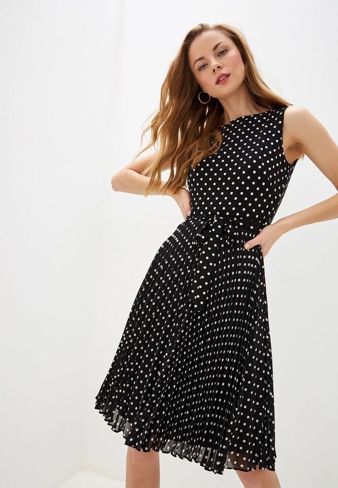 Lauren Ralph Lauren Florin Polka Dot Belt Dress Color Black/White Size 4