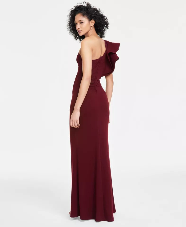 Emerald Sundae Juniors Ruffle-Shoulder Mermaid Gown Color Wine Size XL